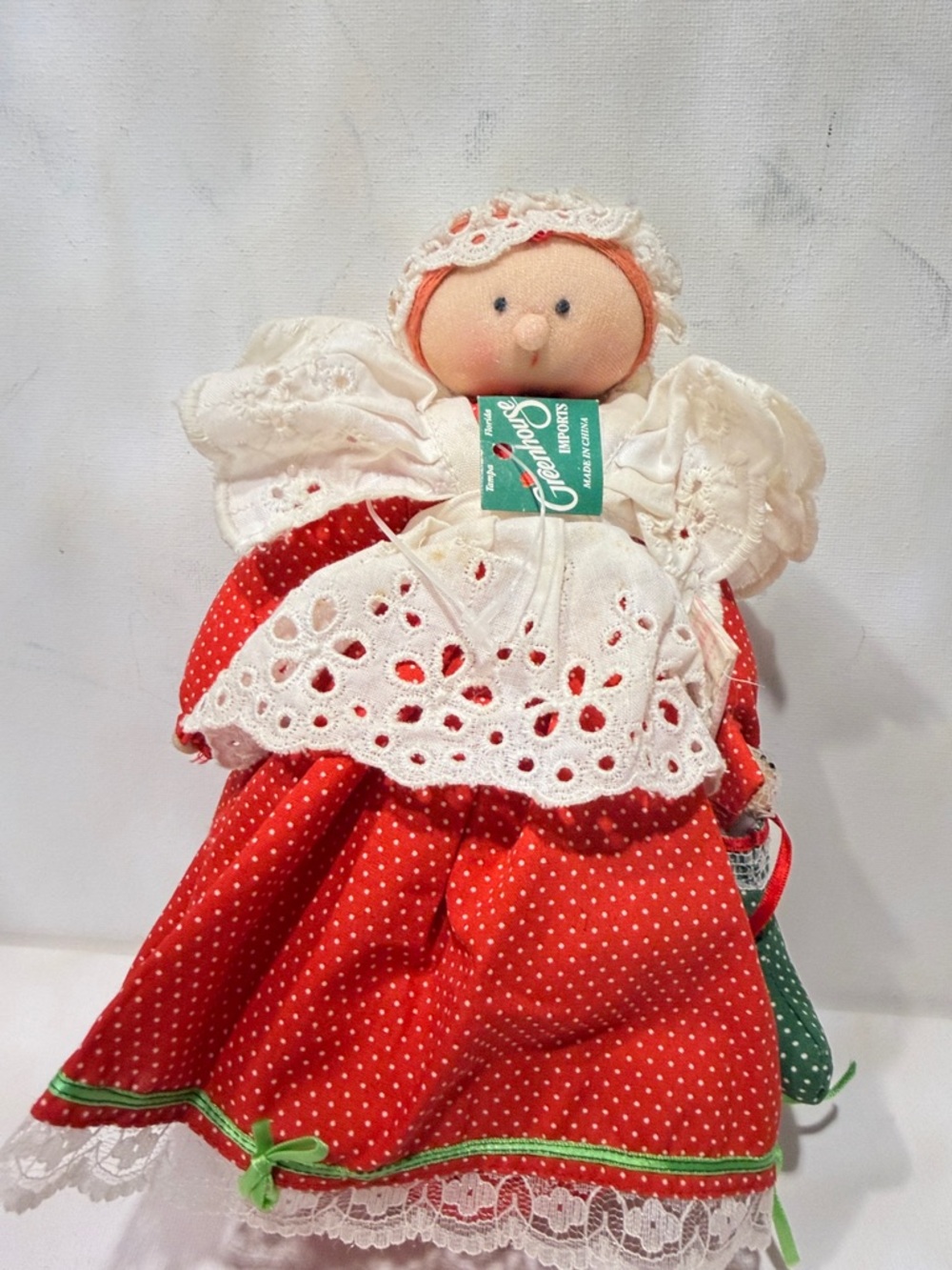 Red Polka Dot Holiday Doll with White Lace Dress